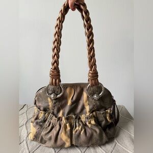 VTG B. Makowsky Caroline Bag Camouflage Bronze Leather Braided Double Handles